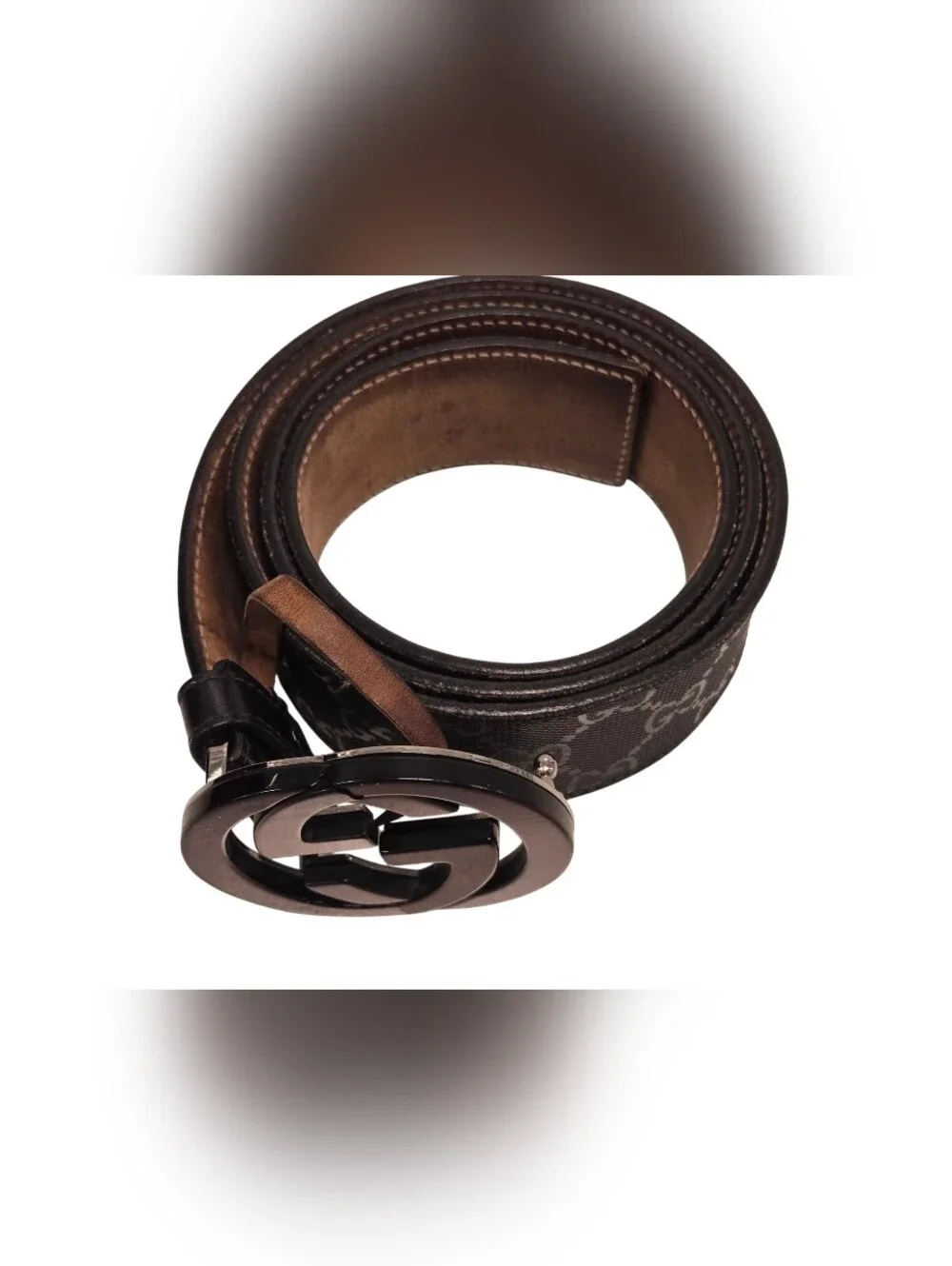 Gucci Black Imprime Black Belt with Interlocking GG Buckle Sz 38